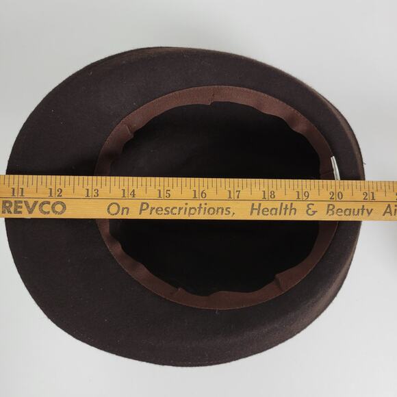 Target Wool Fancy Fedora Hat One Size Brown Guinea Feathers Canvas Satin Trim - Picture 7 of 9